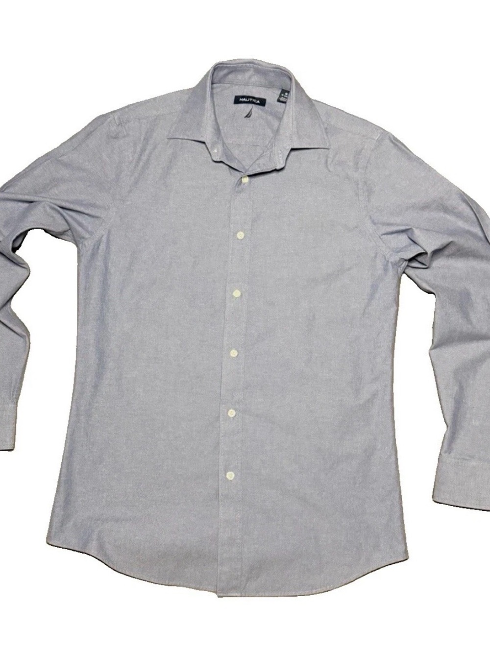 Nautica Light Gray Long-Sleeve Dress Shirt with Spread Collar